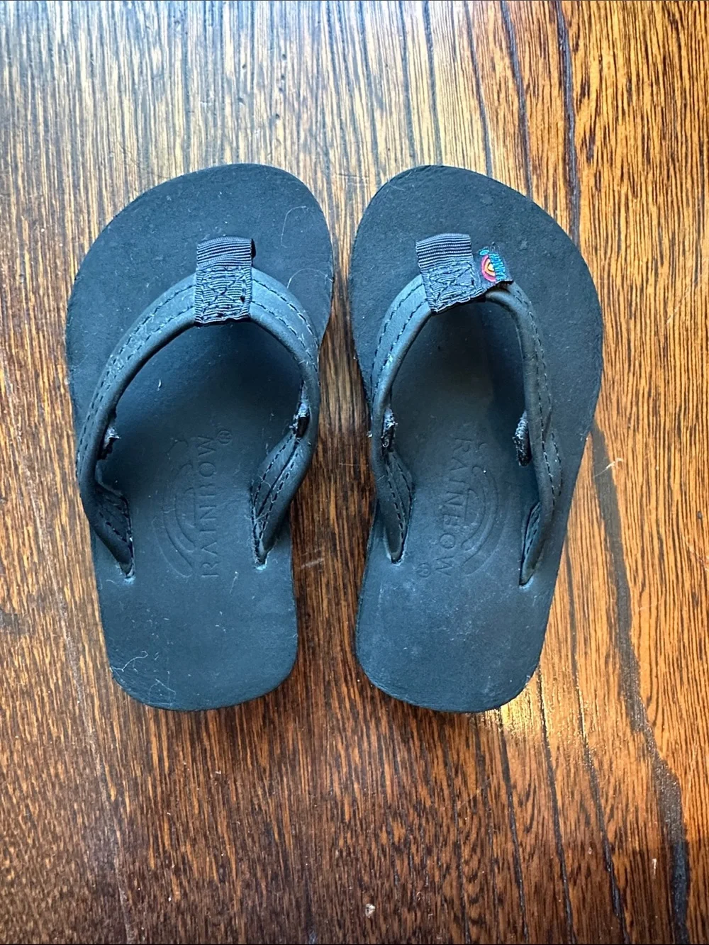 Rainbow Kids Black Flip Flop Sandals with Small Rainbow Logo